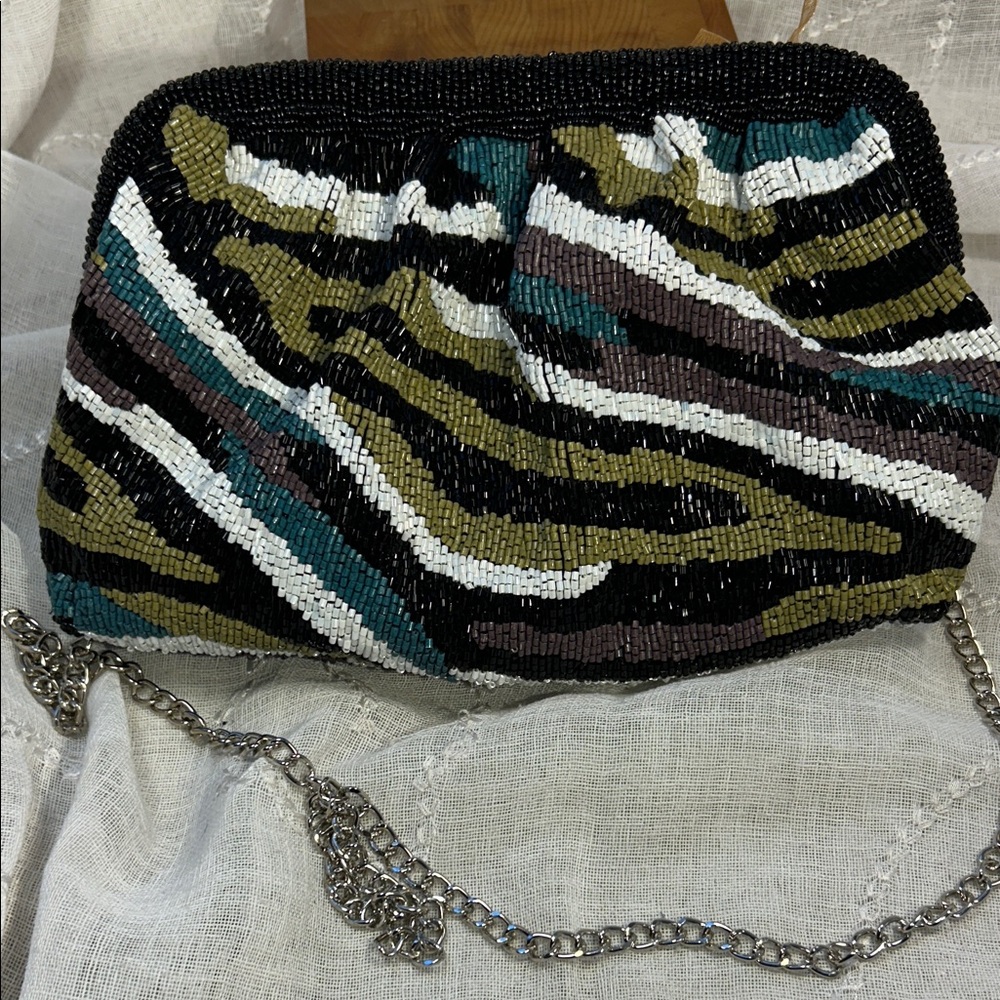 NWT hand beaded made in India clutch / purse with chain